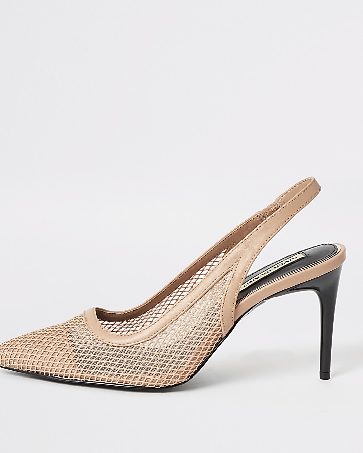 Pink mesh slingback heeled court shoes
