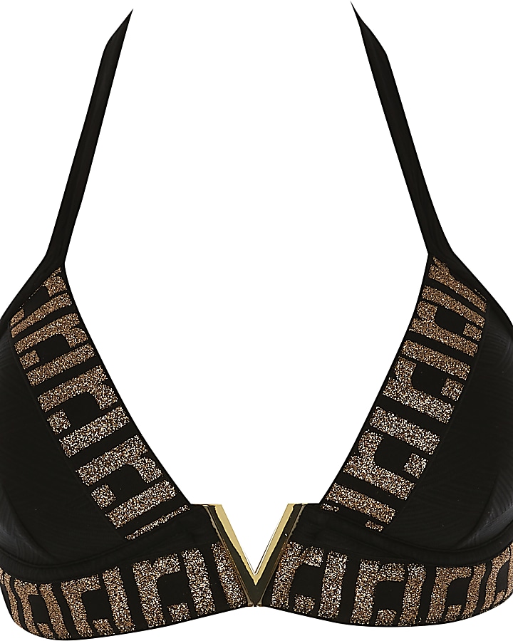Black RI embellished V bikini top