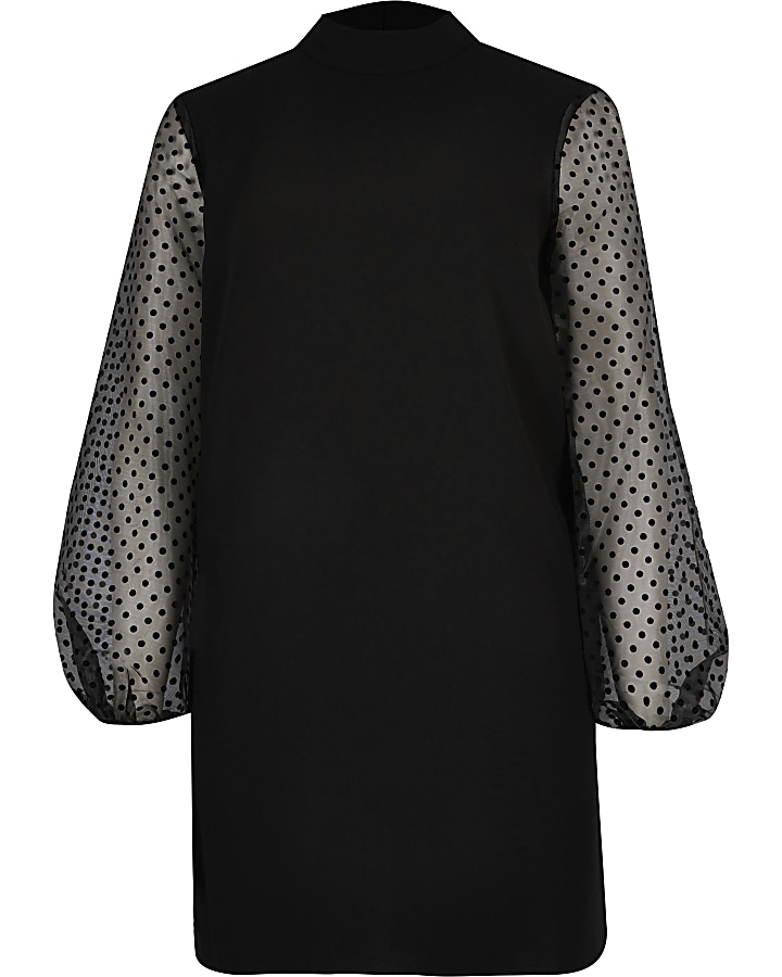 Petite black organza sleeve swing dress