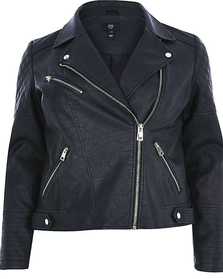 Plus black faux leather quilted jacket