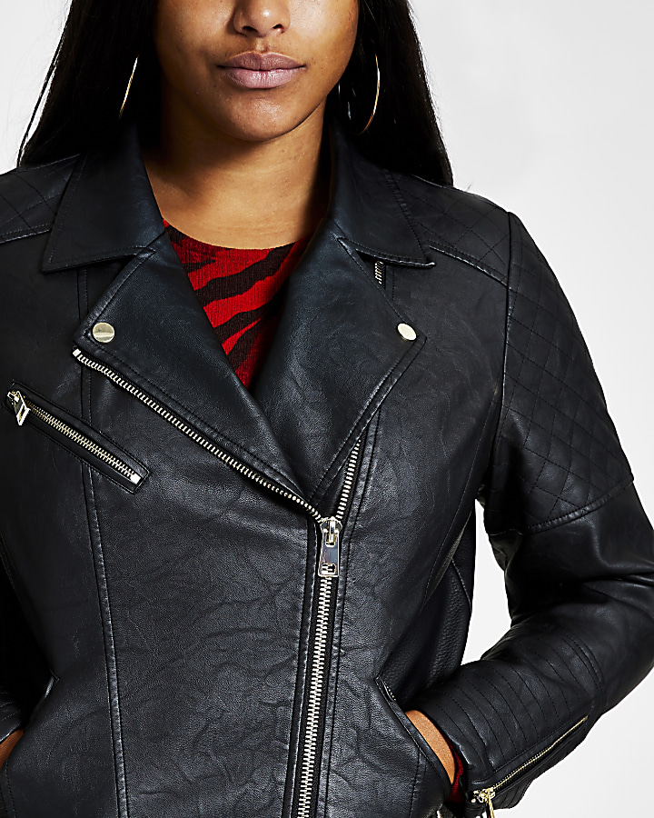 Plus black faux leather quilted jacket