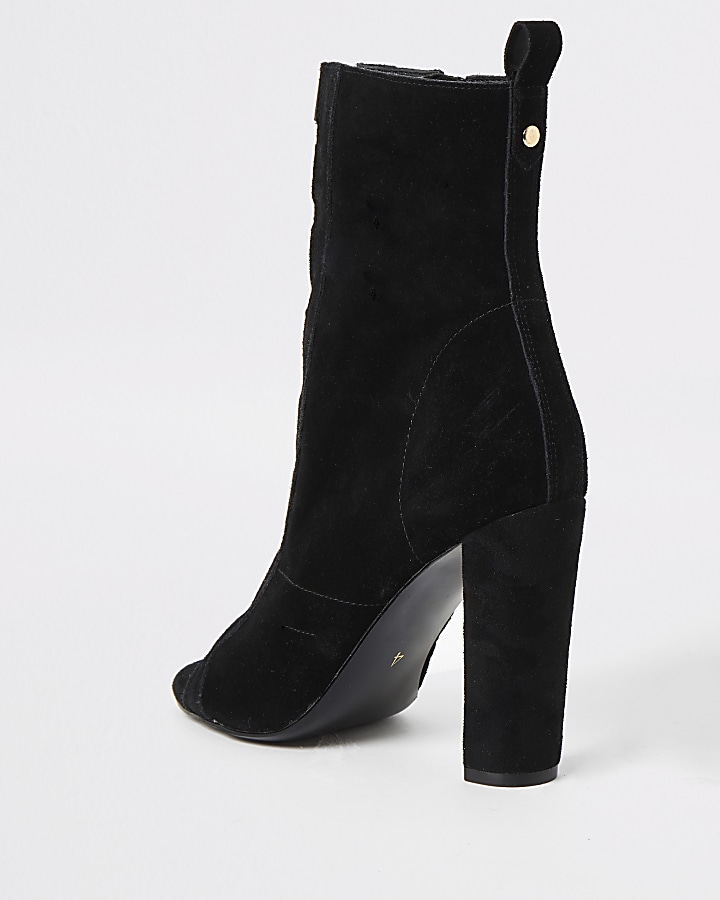 Black suede elasticated heeled ankle boots