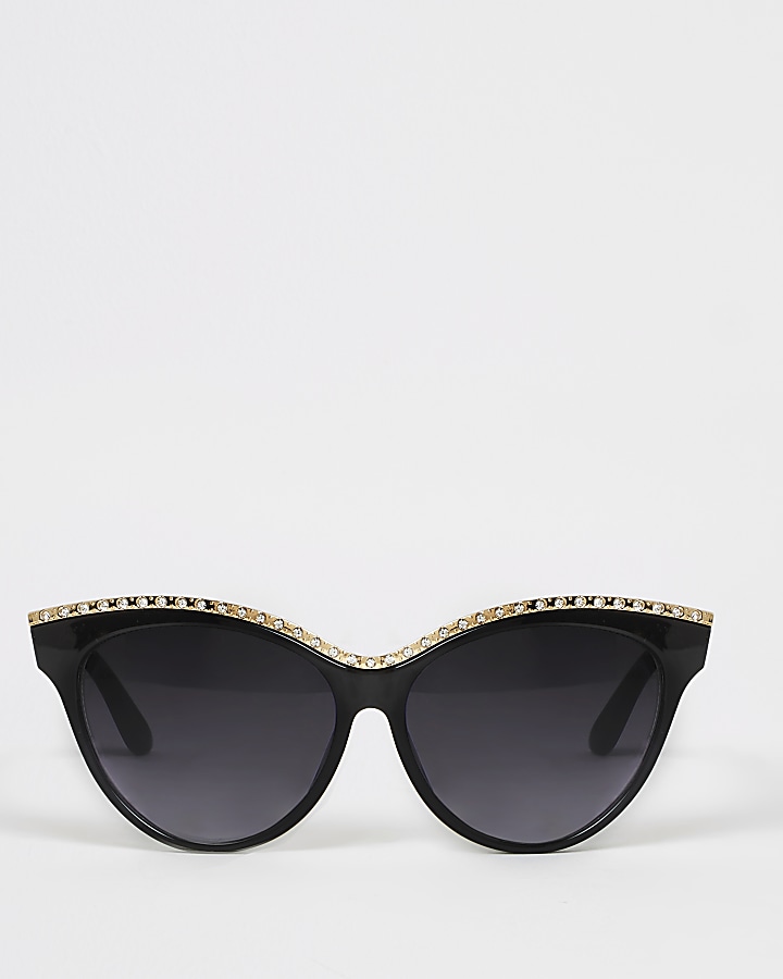 Black diamante embellish cateye sunglasses