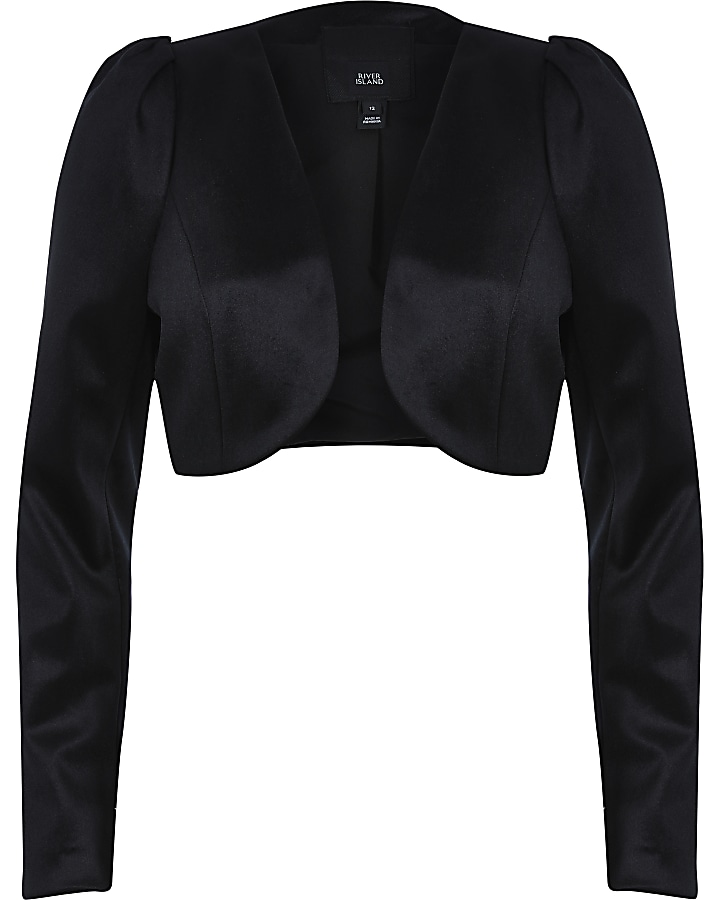 Black velvet cropped long sleeve jacket