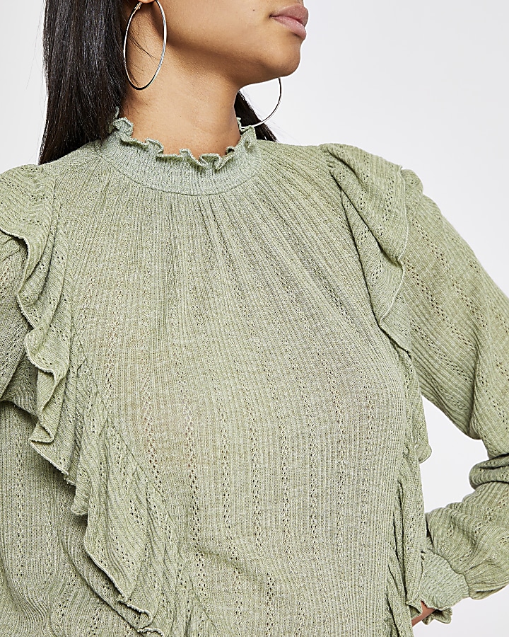 Light green frill front pointelle top