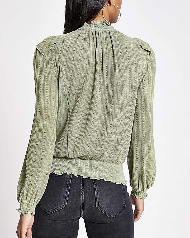Light green frill front pointelle top