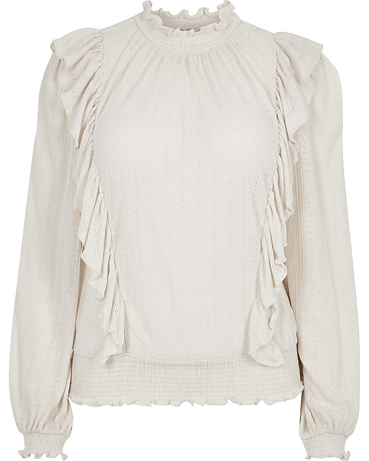 Light cream frill front pointelle top