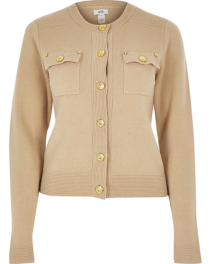 Beige button front knitted cardigan