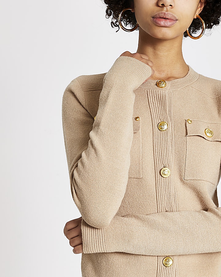 Beige button front knitted cardigan