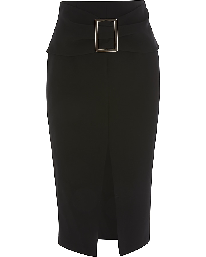 Black belted waist pencil skirt