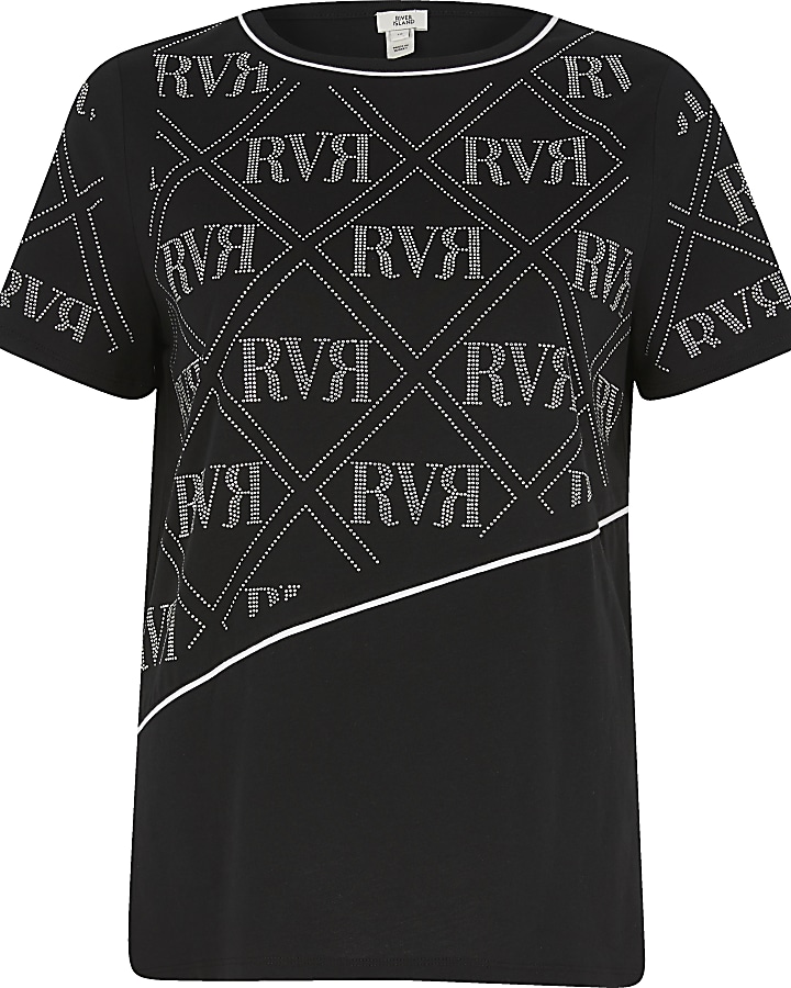 Black RVR diamante embellished T-shirt