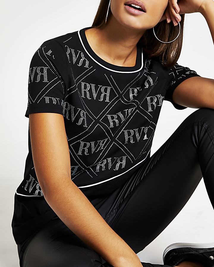 Black RVR diamante embellished T-shirt