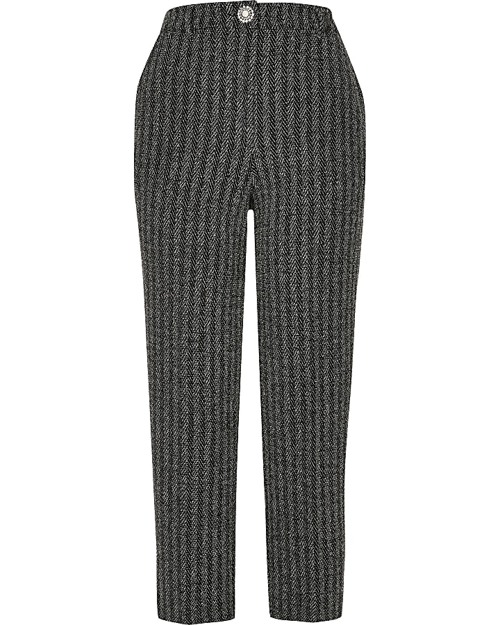 Grey herringbone cigarette trousers