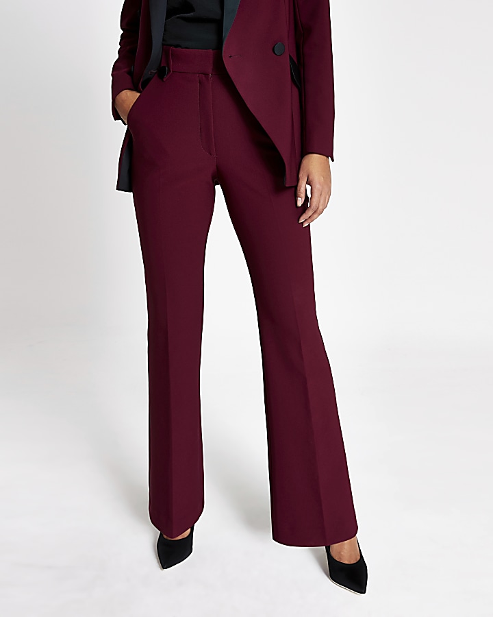 Red flare suit trousers