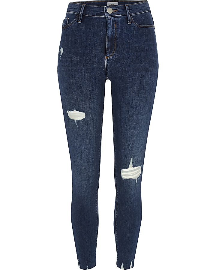 Dark blue Molly ripped mid rise jeggings