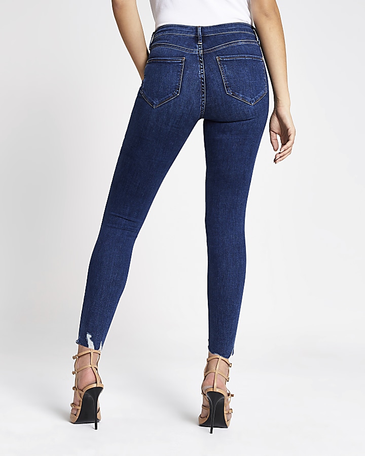 Dark blue Molly ripped mid rise jeggings