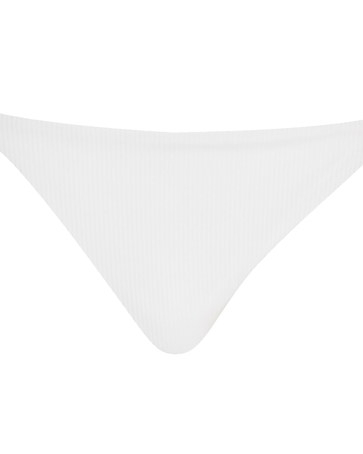 White ribbed shirred side bikini bottoms