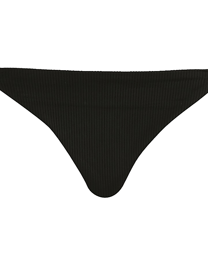 Black ribbed elasticated side bikini bottoms