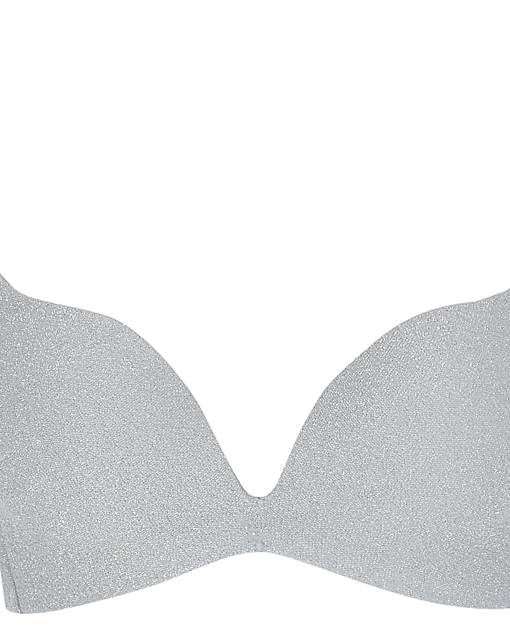Silver metallic plunge bikini top