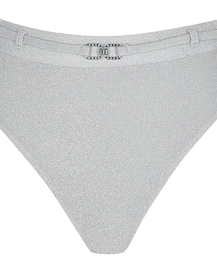 Silver metallic high waist bikini bottoms