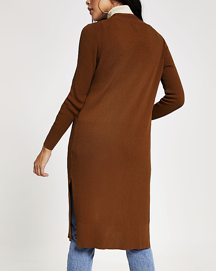 Brown longline rib knitted cardigan