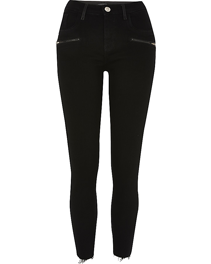 Black zip pocket Amelie super skinny jeans