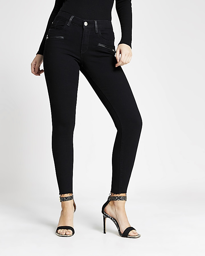 Black zip pocket Amelie super skinny jeans