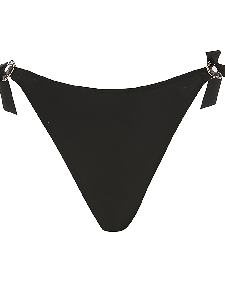 Black tie side jewelled bikini bottoms