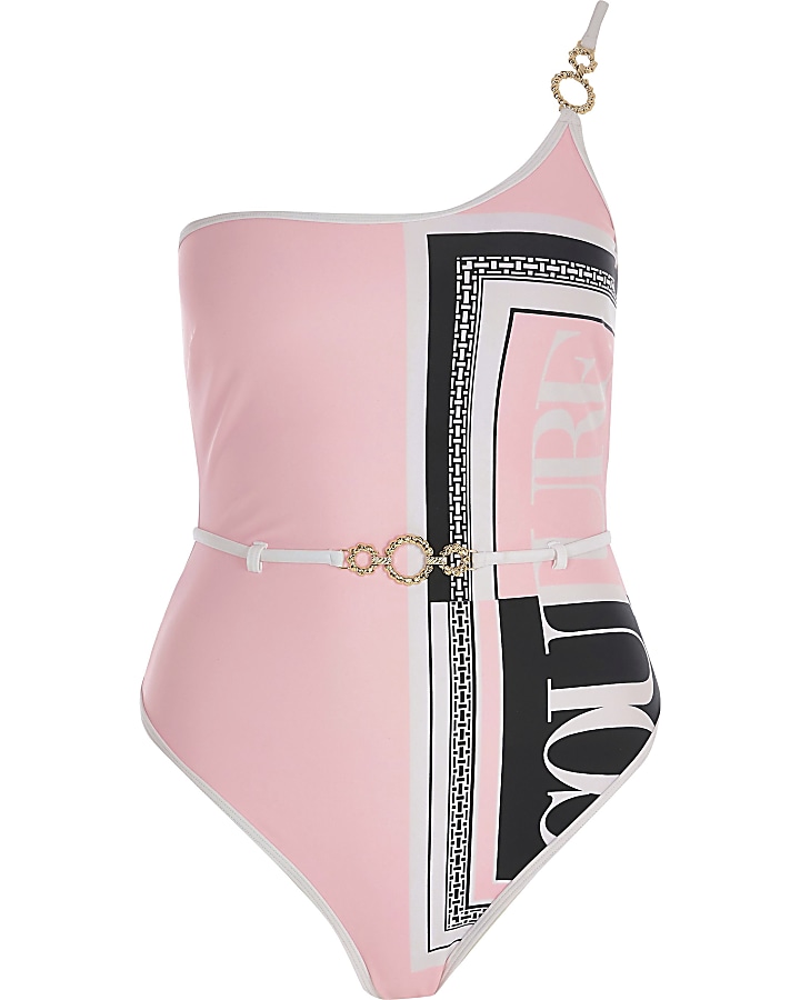 Pink printed one shoulder swimsuit