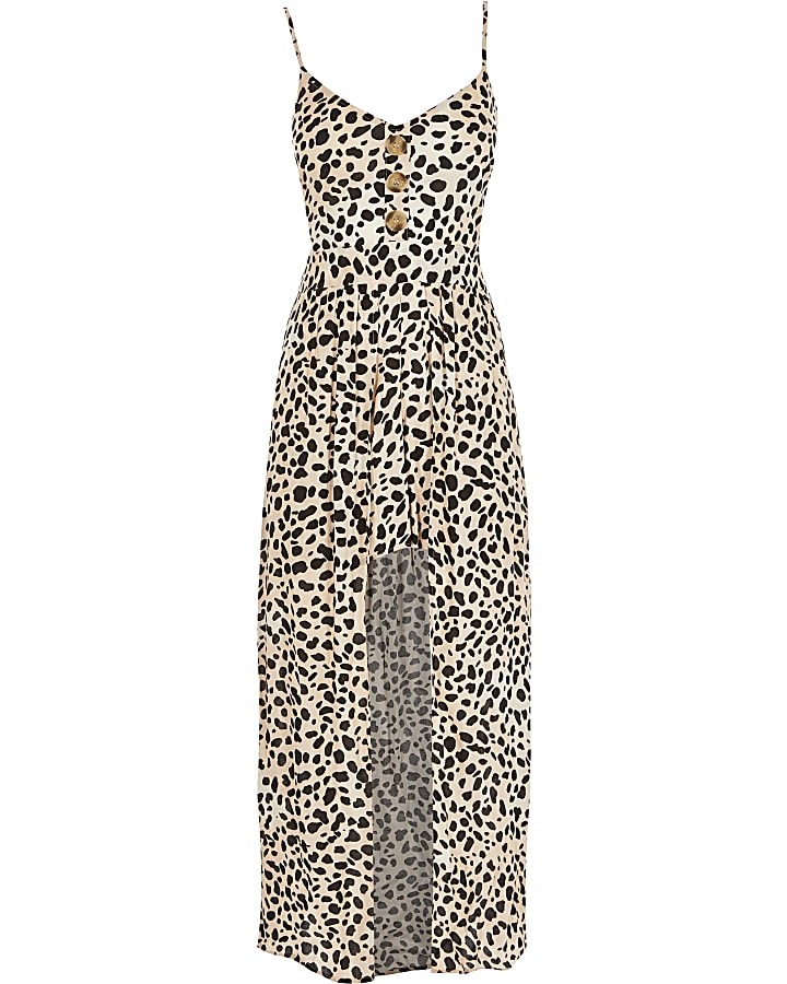 Beige animal printed fitted beach playsuit