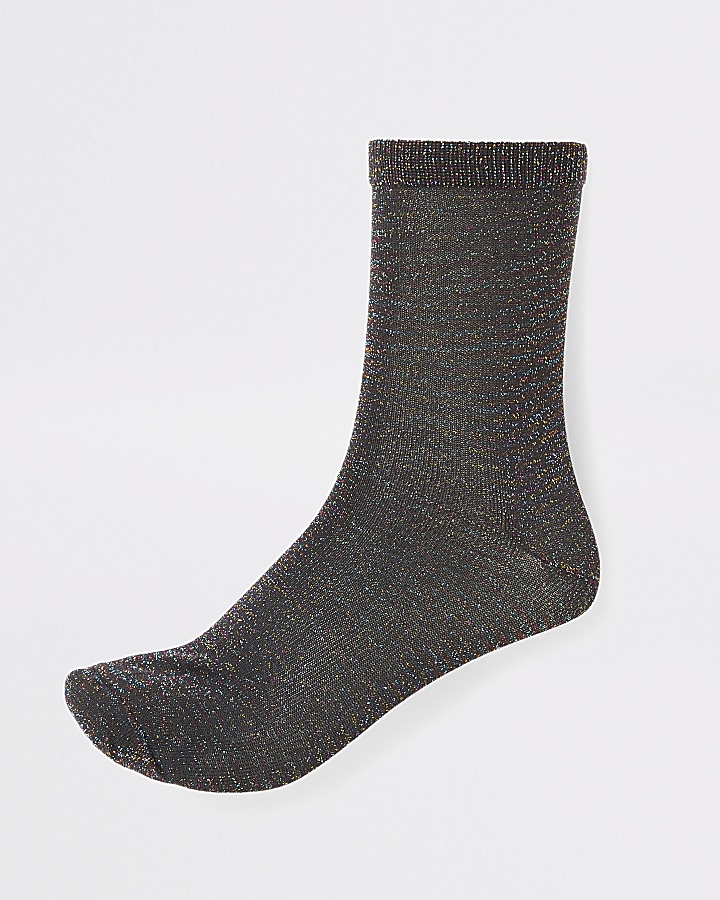 Black disco metallic ankle socks