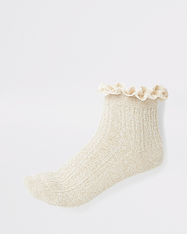 Gold frill cable knit socks