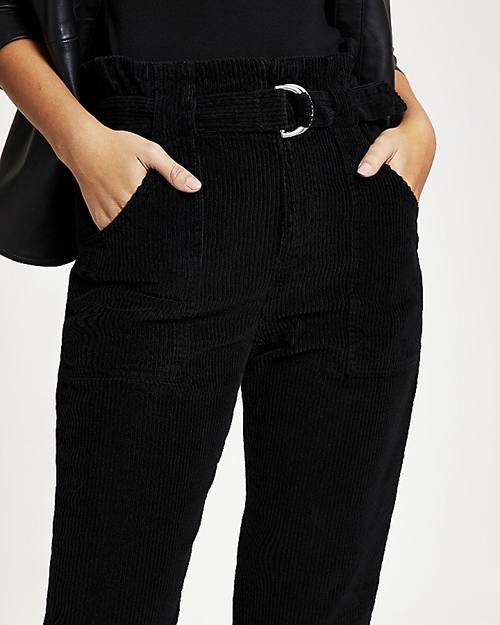 Black corduroy high waist paperbag jeans