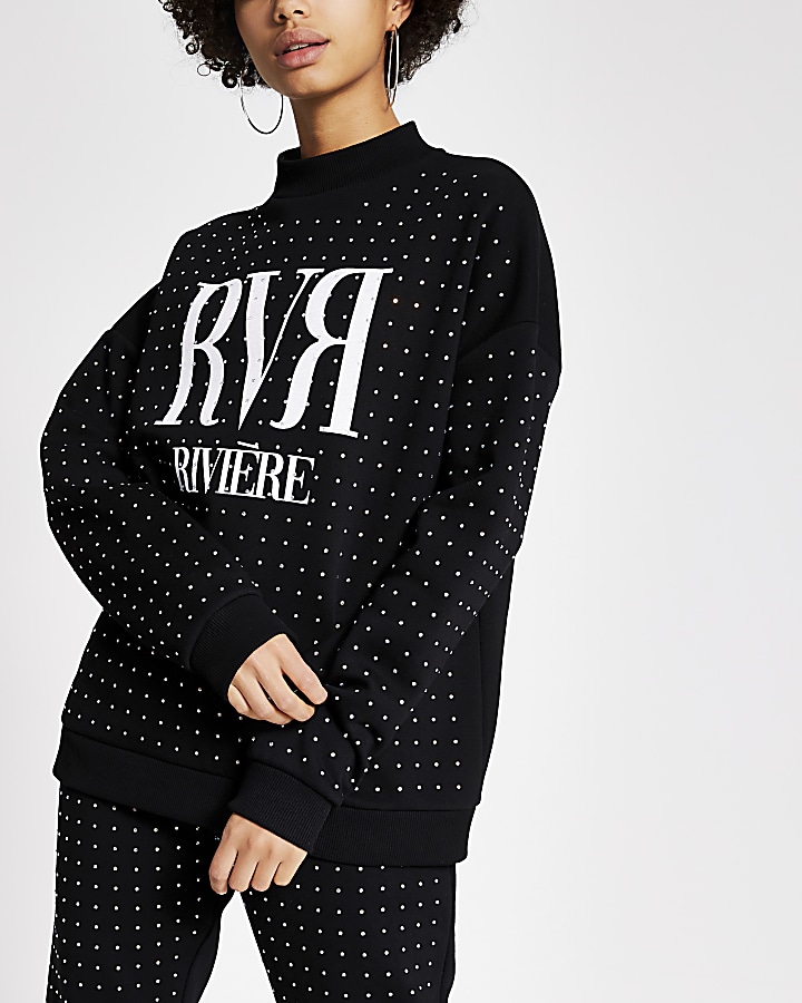 Black RVR diamante embellished sweatshirt