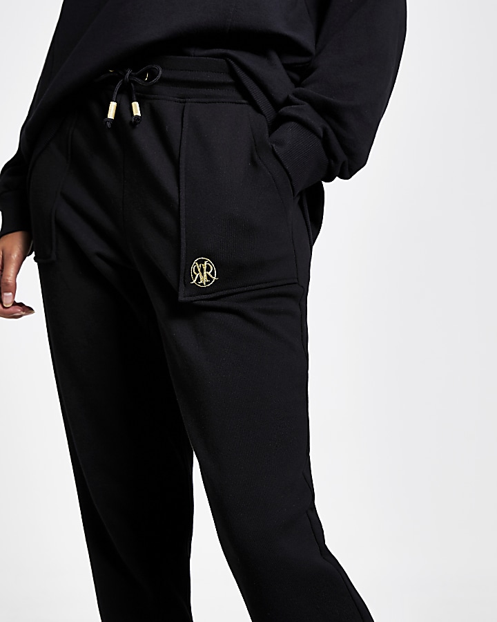 Black RVR embroidered joggers