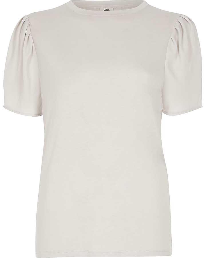 Grey short puff sleeve T-shirt