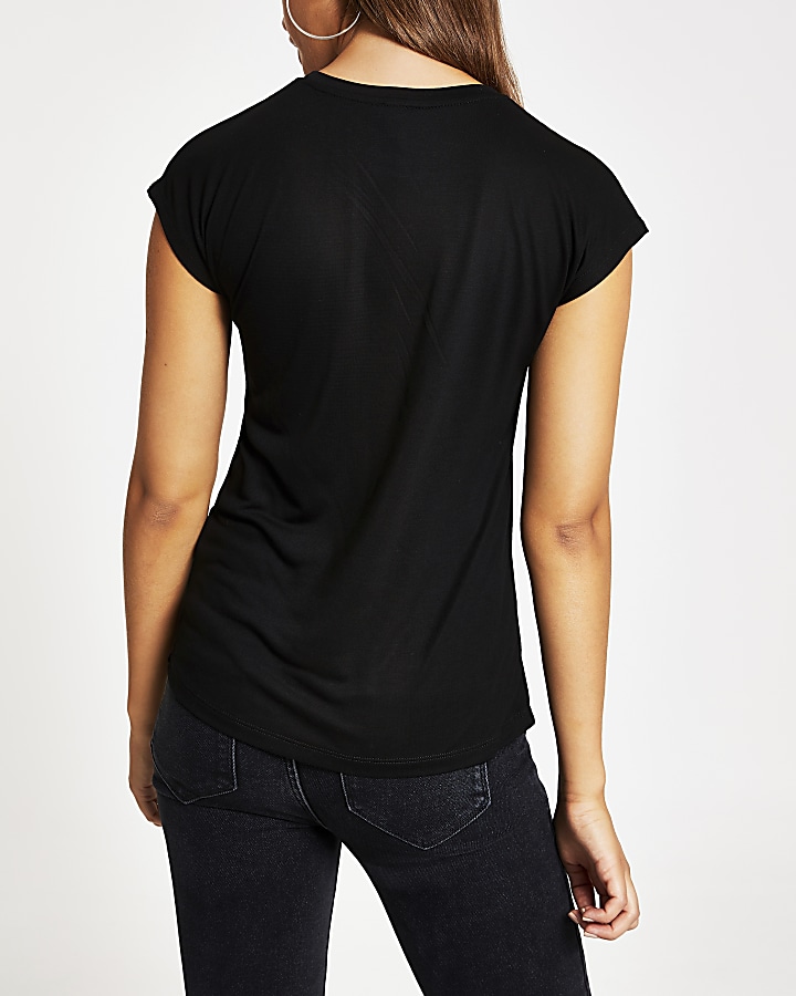 Black 'Couture' diamante frill trim T-shirt