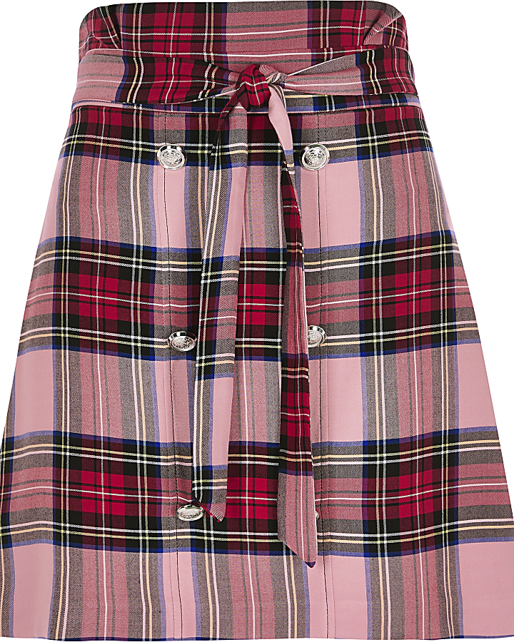 Pink check paperbag mini skirt