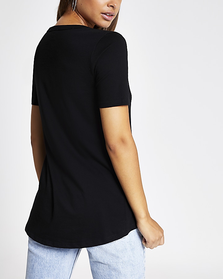 Black V neck short sleeve T-shirt