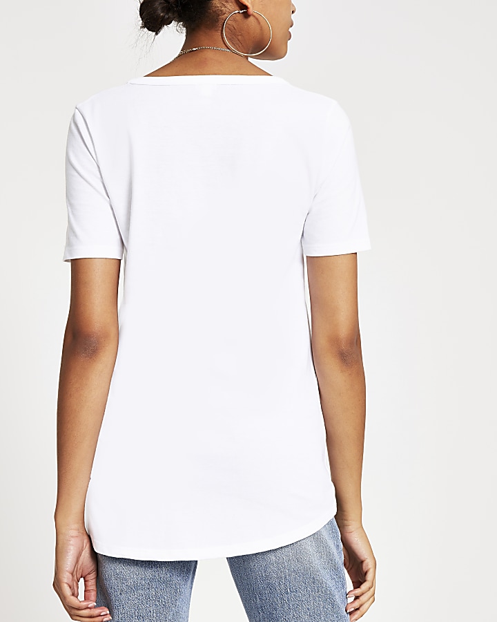 White V neck short sleeve T-shirt