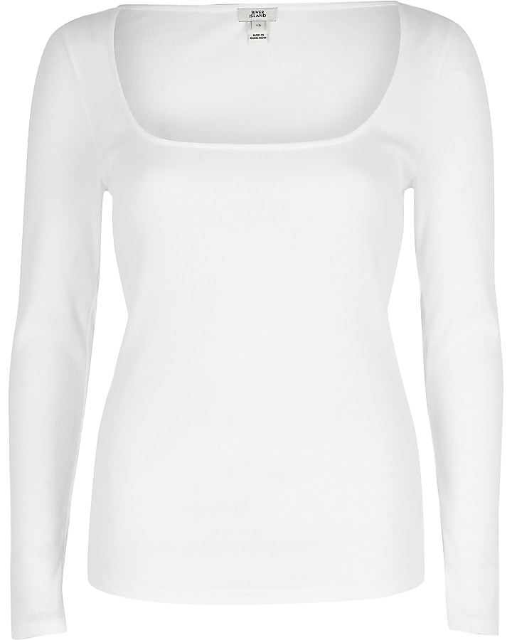 White ribbed square neck top