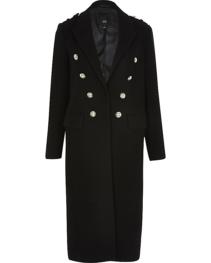 Black double breasted longline utility coat