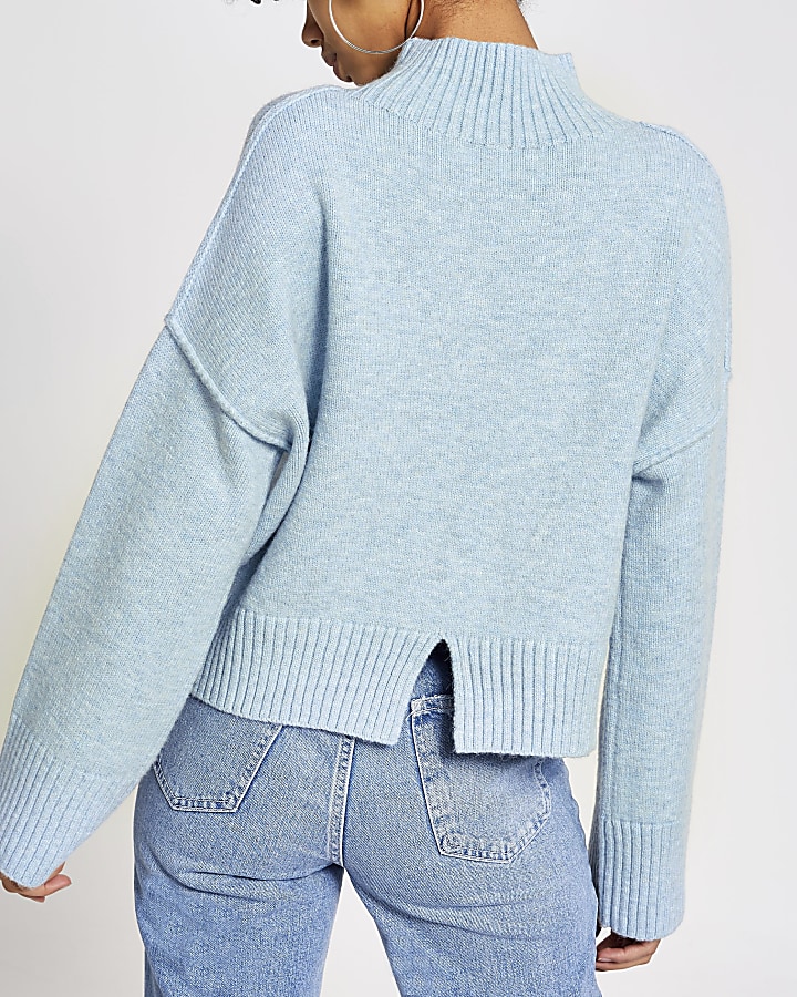 Blue long sleeve cropped knitted jumper