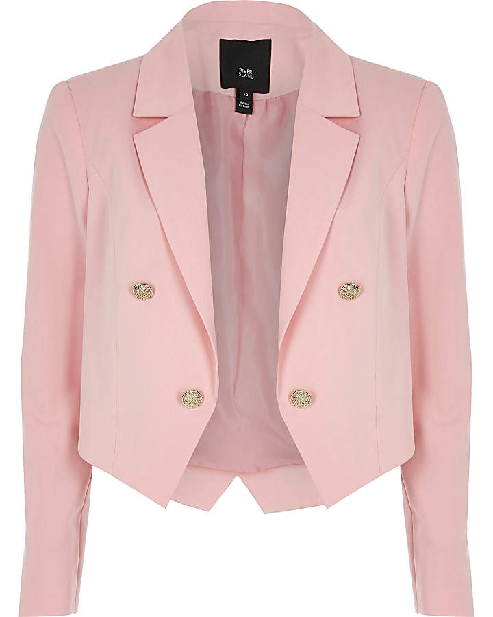 Pink button cropped blazer