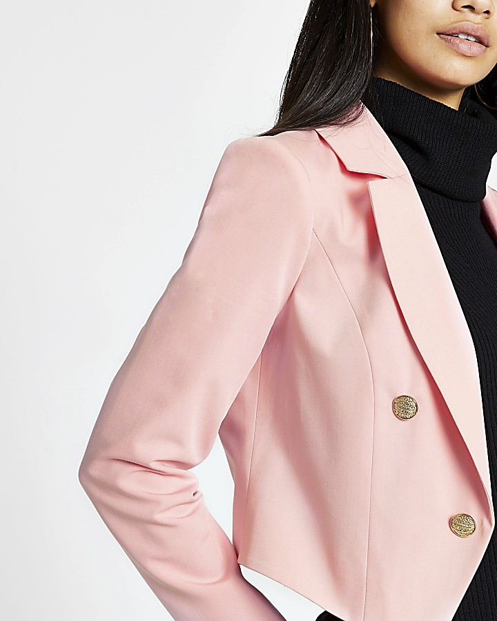 Pink button cropped blazer