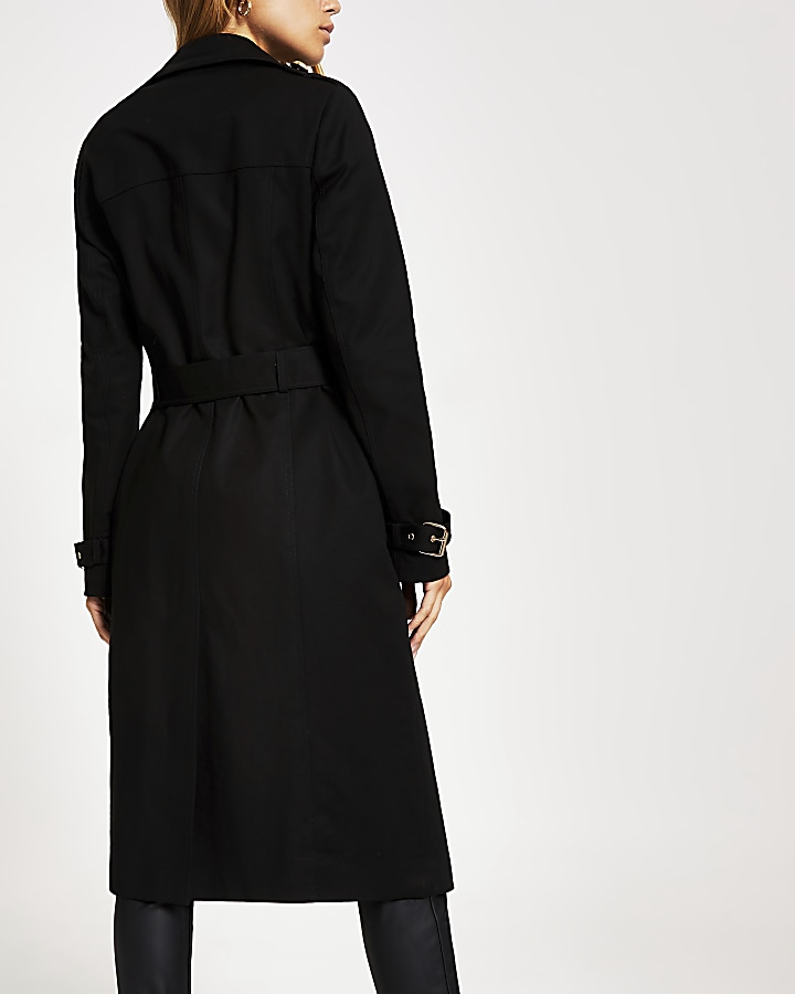Black double breasted belted trench coat