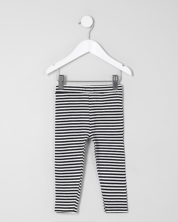 Mini girls black stripe leggings