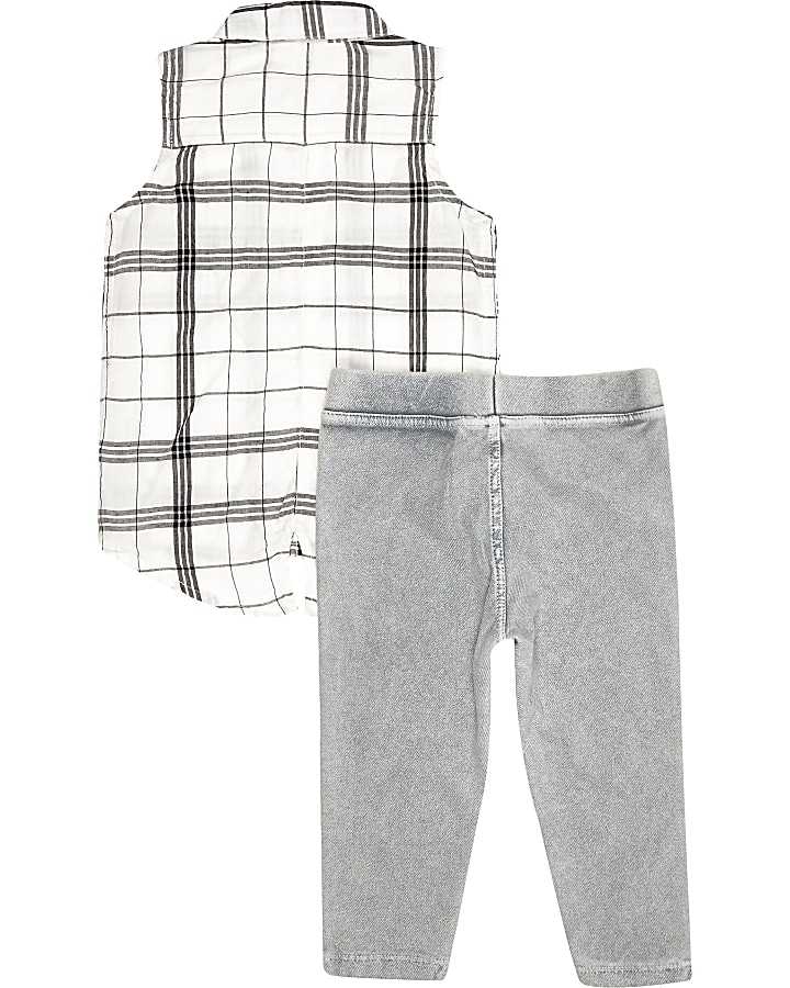 Mini girls grey check shirt leggings outfit