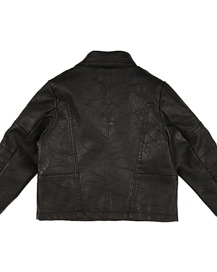 Mini girls black faux leather biker jacket