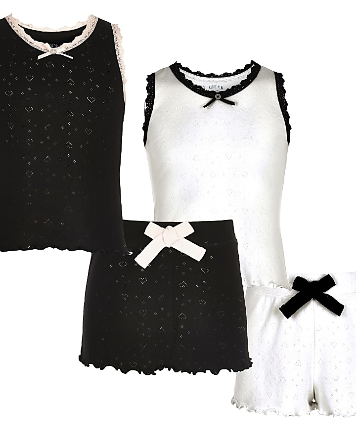 Girls black and white pointelle pyjama set